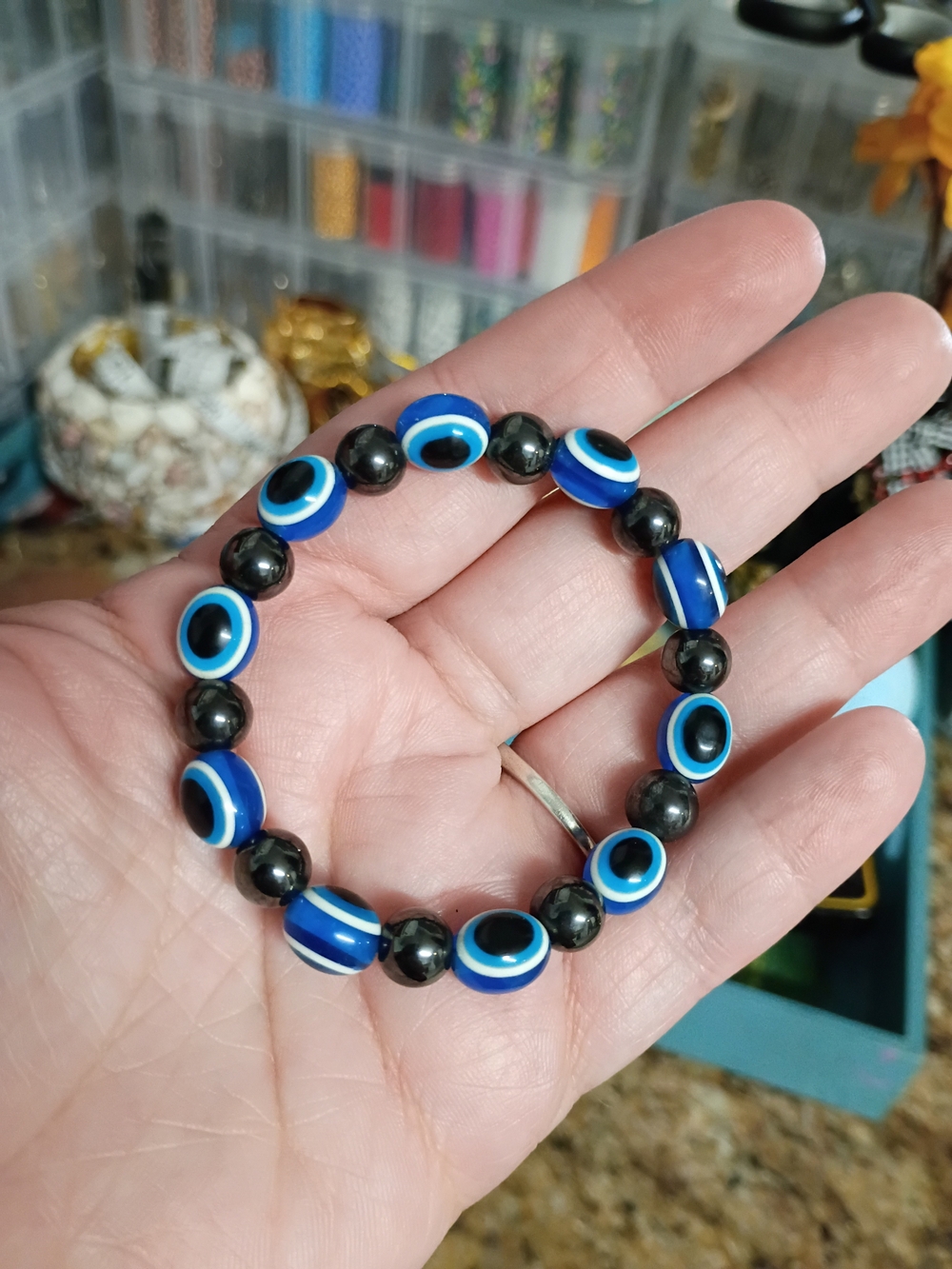 The Aegis Realm: Magnetite & Evil Eye Protection Bracelet
